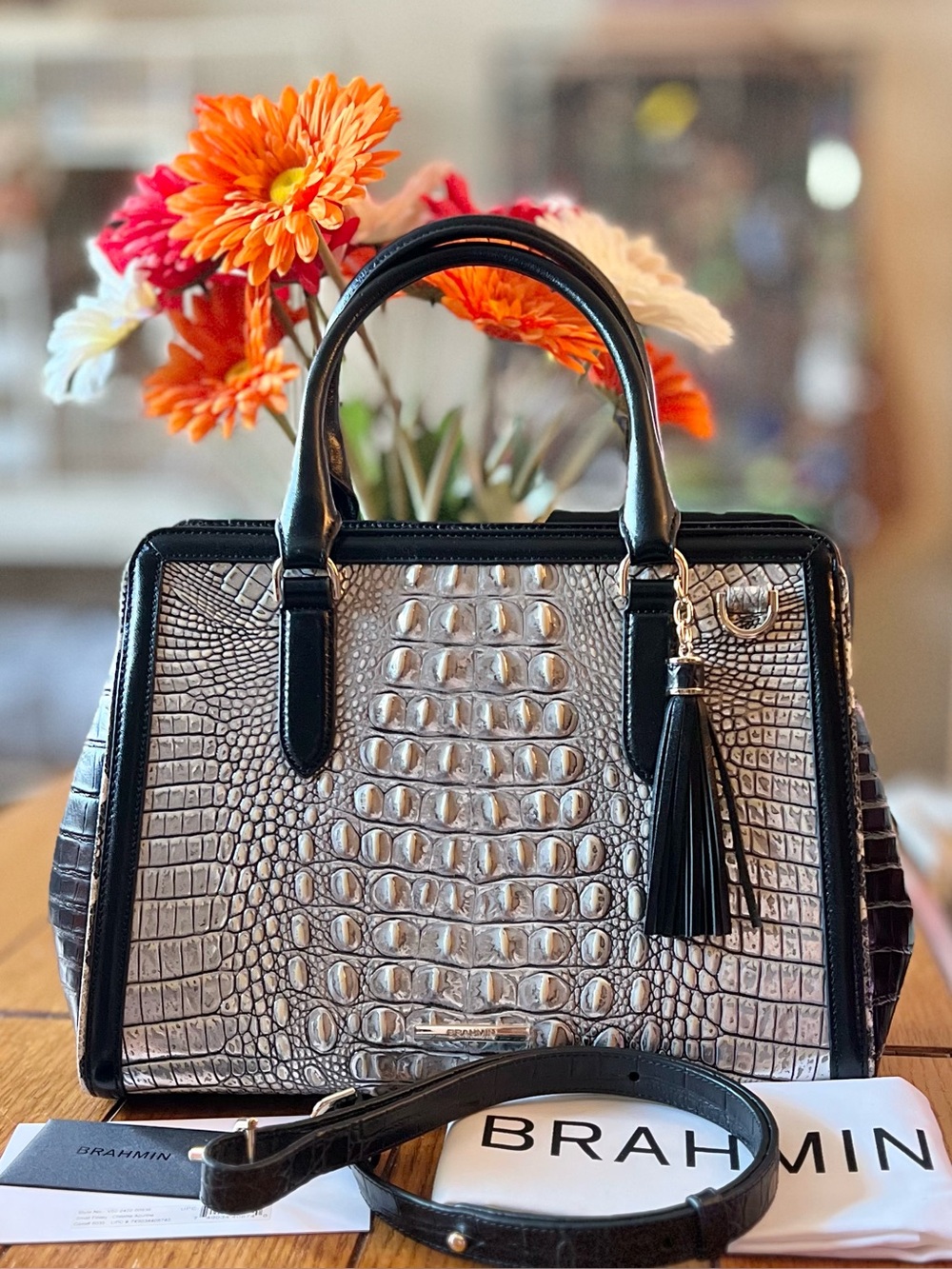 Brahmin Small Finley in Chrome Azurine